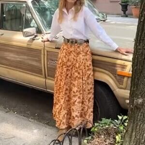 Mason's Daughter Emma Floral Linen Blend Maxi Skirt Golden Meadow Size Small